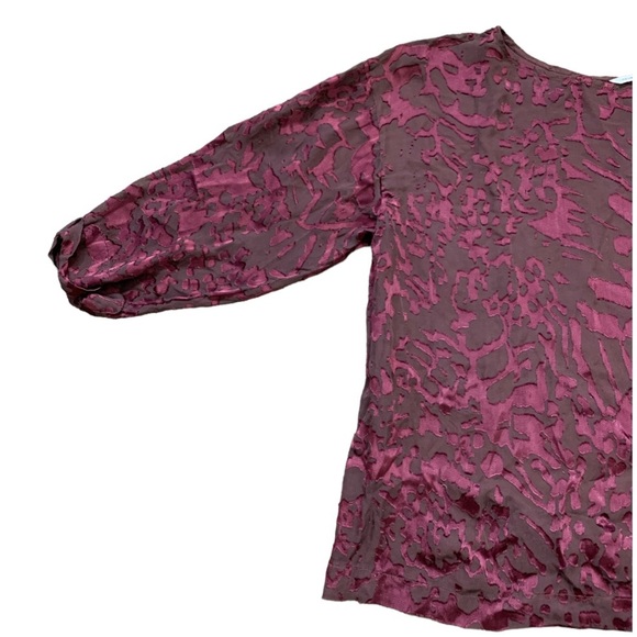 CLUB MONACO Silk Mix Semi Sheer Blouse With Print Brown/Burgundy Size Medium - Picture 3 of 9